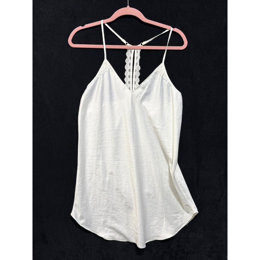 Flora Nikrooz White Lace Trim Slip Camisole Top Nightie‎ Sleepwear Womens M